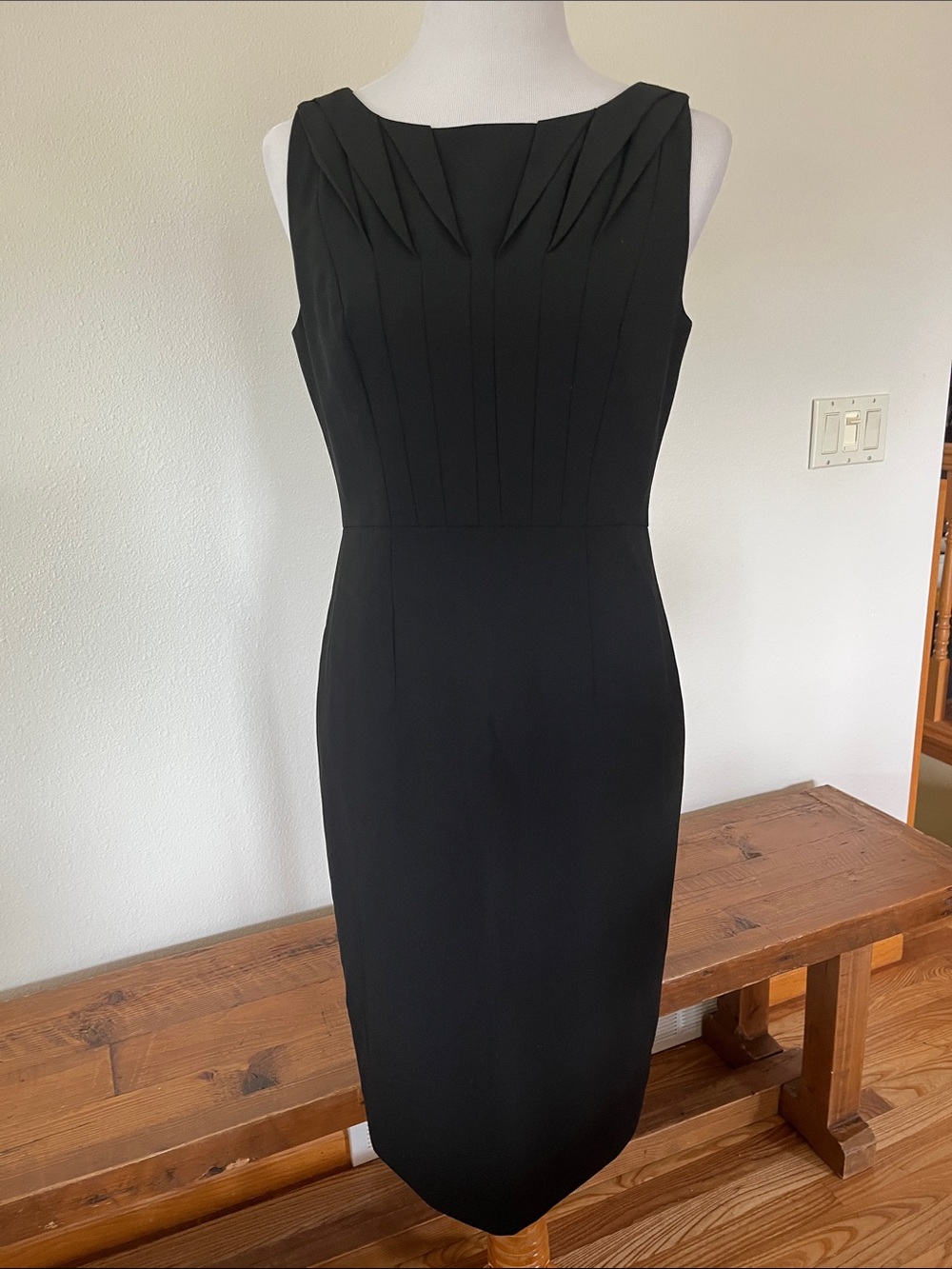 Anne Taylor Classic Black Pleated Sheath Dress, size 8